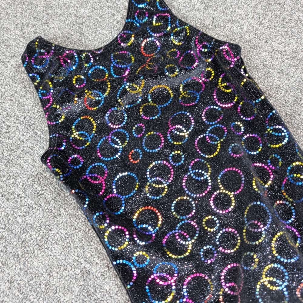 Motionwear Y2K Gymnastics Leotard 6X-7 Black Rainbow Glitter Sparkle Dance Tank - Picture 2 of 8